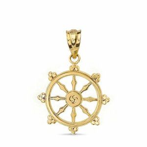 14K Gold Buddhis Dharmachakra Dharma Wheel Pendant